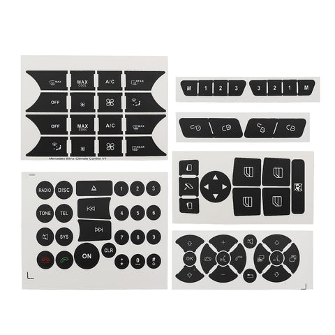 Car Interior Stickers Button Decals Compatible with Mercedes Benz W204 C250 C350 E-Class 2008-2014 Steering Wheel AC Window Radio Number Door & Air Conditioner Repair Sticker Kit (6 Pieces)