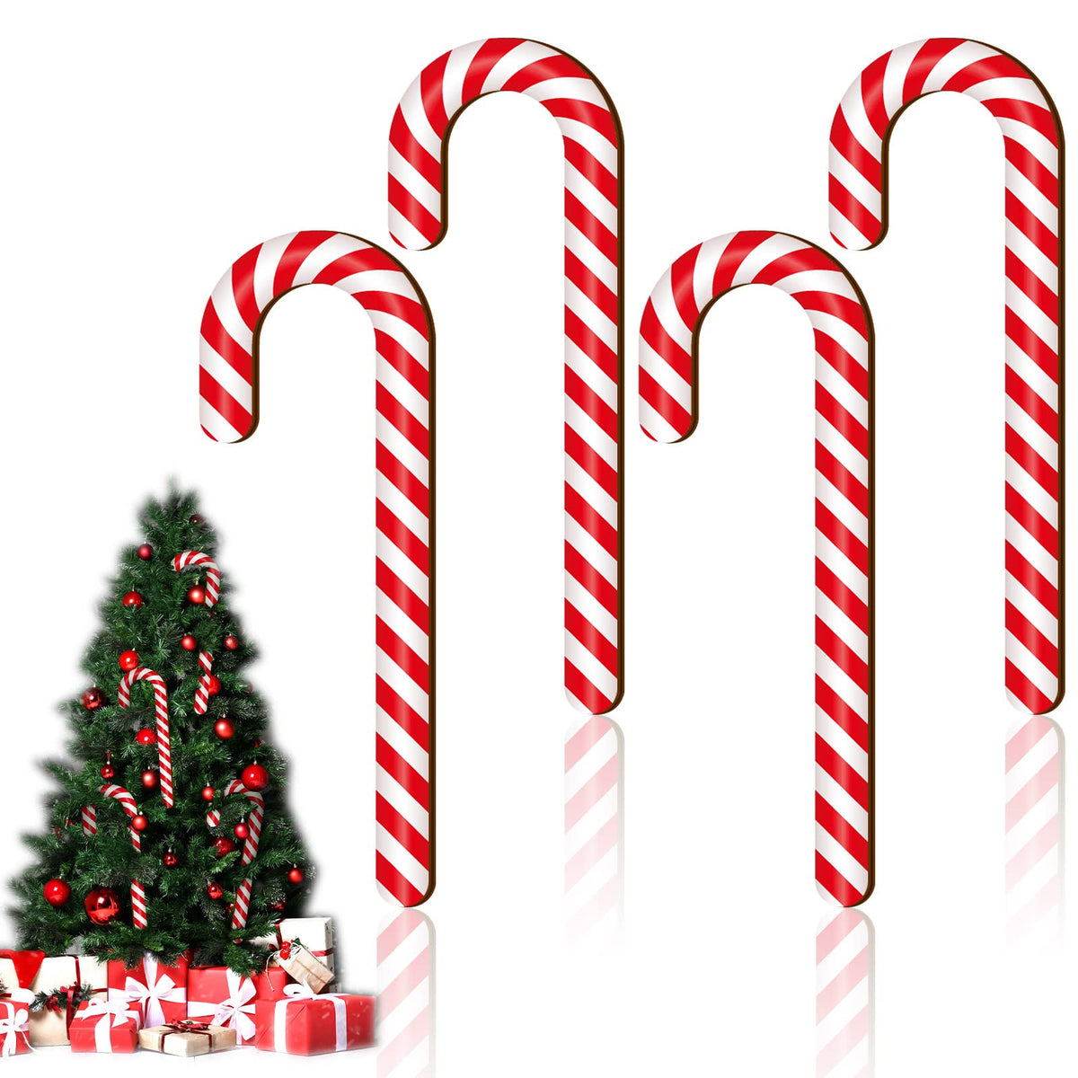4 Pcs Large Size Christmas Wood Candy Canes for Tree Rustic Christmas Decor Candy Cane Christmas Decorations Wooden Candy Ornaments Candy Decorative Hanging Ornaments for Party Supplies DIY (12 Inch)