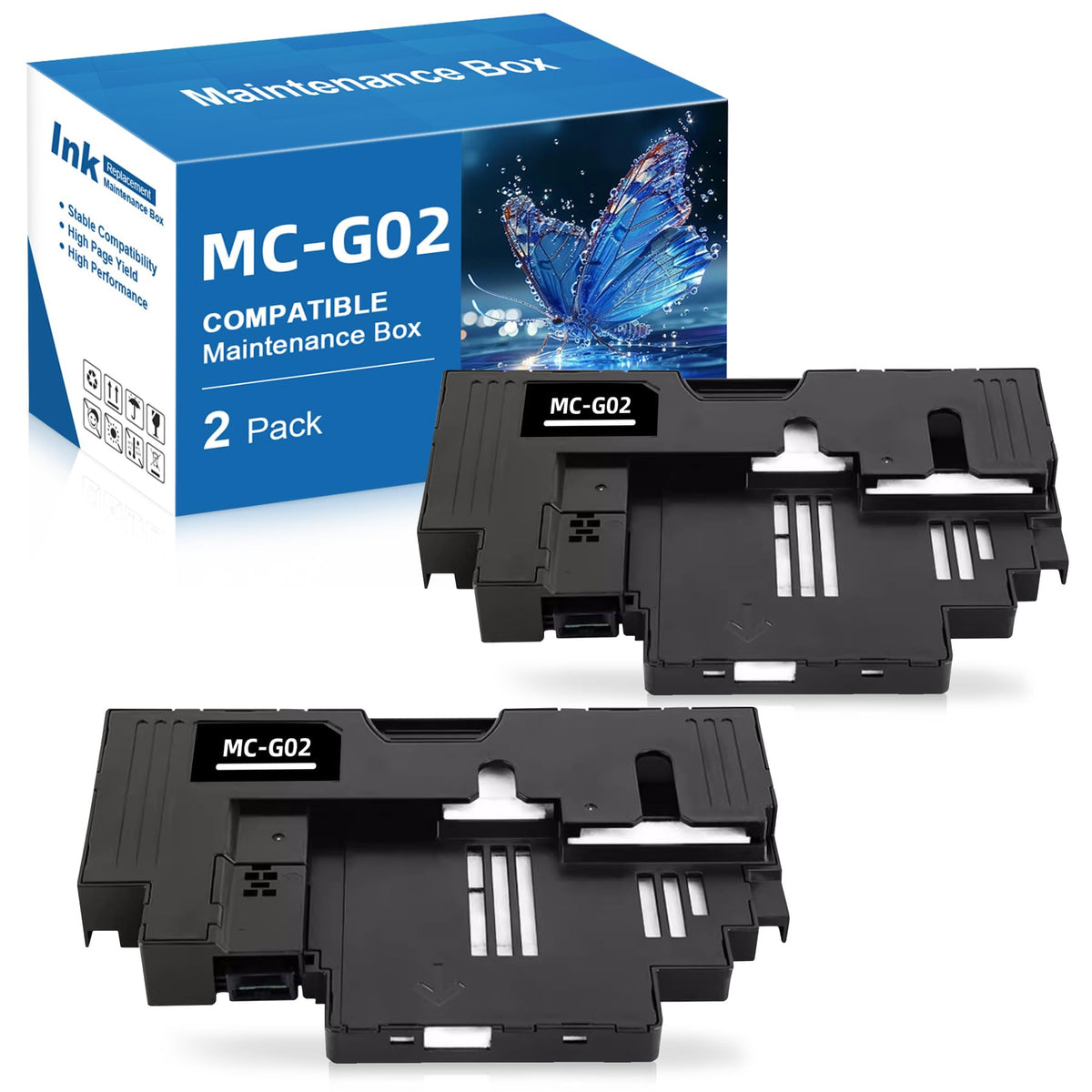 Yongairuink MC-G02 Maintenance Cartridge for CAN G620 PIXMA G1220 G2260 G3260 Printer MC G02 Waste Ink Tank, MC-G02 Maintenance Ink Box Collection (2 Pack)