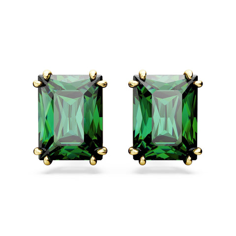 Swarovski Stilla Stud Earrings, Green Rectangular-Cut Stones in a Gold-Tone Finished Setting, Part of the Swarovski Stilla Collection
