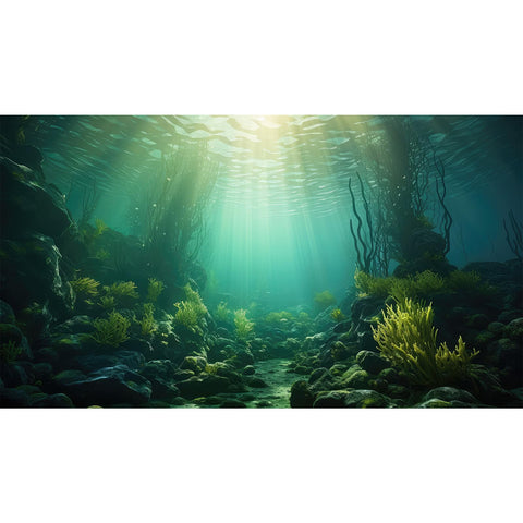 Riivvdise Aquarium Backdrop Sea Underwater Kelp Forests Terrarium Background Sea Aquatic Plants Sun Rays Landscape Fish Tank Background Wallpaper Poster Tank Decor Aquarium Poster Vinyl 48x24in