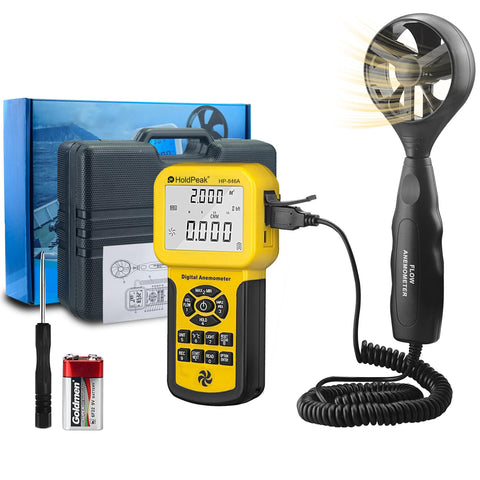HoldPeak HP-846A Digital Wind Speed Air Volume Meter Anemometer Handheld with Data Logger and Carry Case