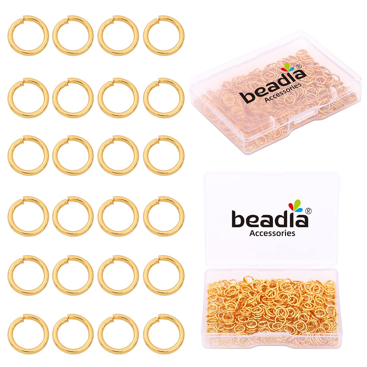 BEADIA 18K Gold Plated Jump Rings Non Tarnish 6mm 400pcs for Jewelry Making Findings