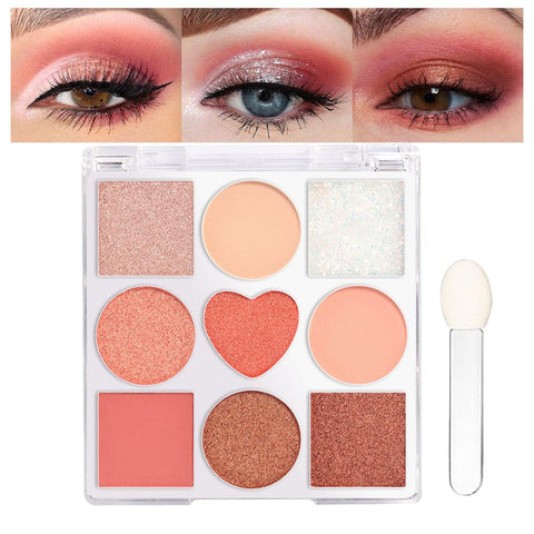 9 Colors Colorful Eye Shadow Palette Makeup with Eyeshadow Brush,Highly Pigmented Matte Shimmer Warm Pastel Eyeshadow Palette Long Lasting Waterproof Blendable Naturing-Looking for Women Girls