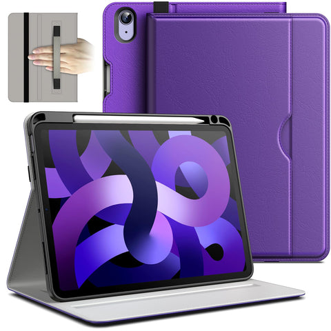 JETech Case for iPad Air 11-Inch M3/M2 (2025/2024), iPad Air 5/4 (10.9-Inch, 2022/2020 Model, 5th/4th), PU Leather Business Folio Protective Tablet Cover Pocket, Multi-Angle Viewing (Deep Purple)