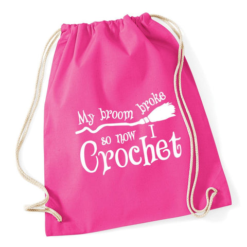 HippoWarehouse My Broom Broke So Now I Crochet Drawstring Cotton School Gym Kid Bag Sack 37cm x 46cm, 12 litres