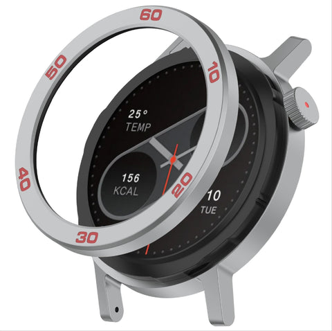GIOPUEY Bezel Ring Compatible with CMF Watch Pro 2, Bezel Styling Ring Protective Cover, Aluminum alloy metal protective watch ring - silver/red