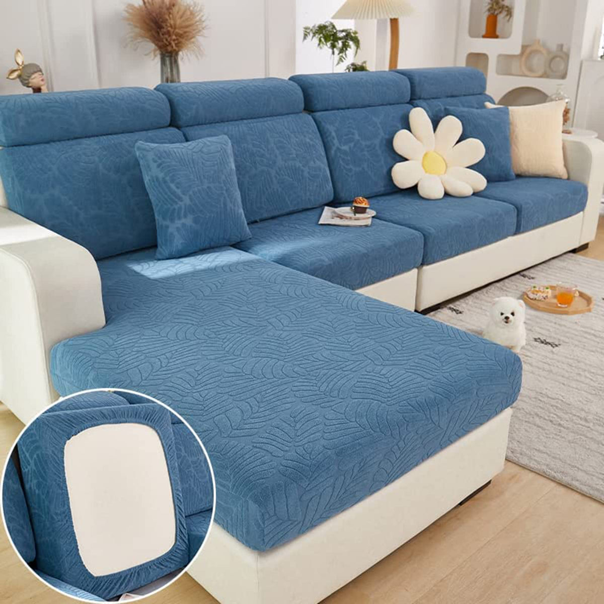 GEBIN Sofa Seat Cushion Covers, Sofa Cover, Sofa Slipcover, L Shape Sectional Couch Covers, Separate Cushion Couch Chaise Cover, for 1-2-3 Sofa Seaters for Protector (Blue,Large 3-Seater)