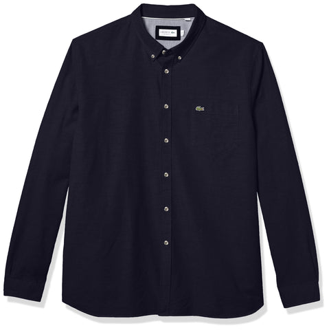 Lacoste mens Long Sleeve Regular Fit Oxford Button Down Shirt, Navy Blue/Navy Blue, Small US