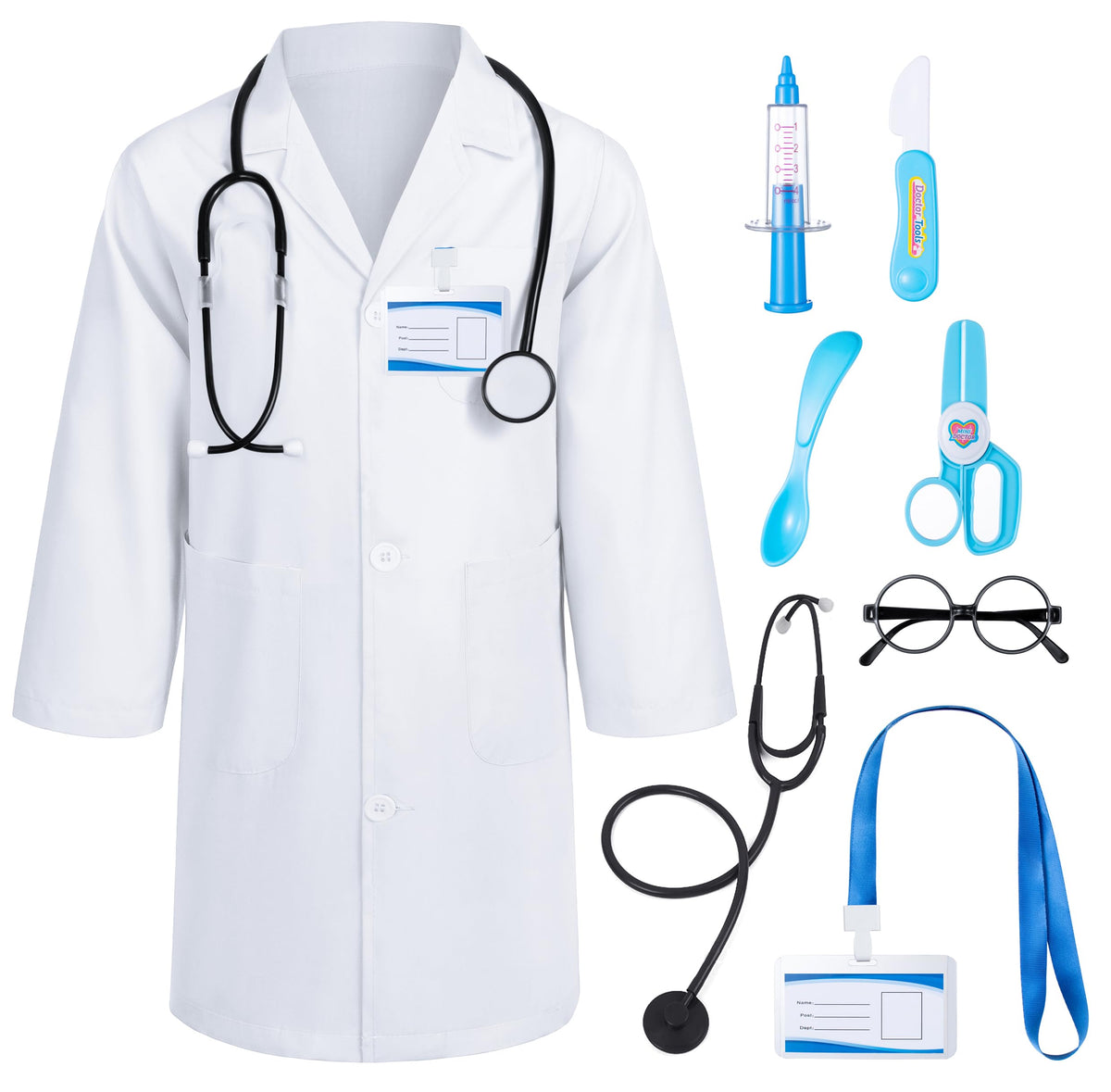 Doctor Costume for Kids Scrubs White Coat with Accessories Set Toddler Children Cosplay 7-8 Years