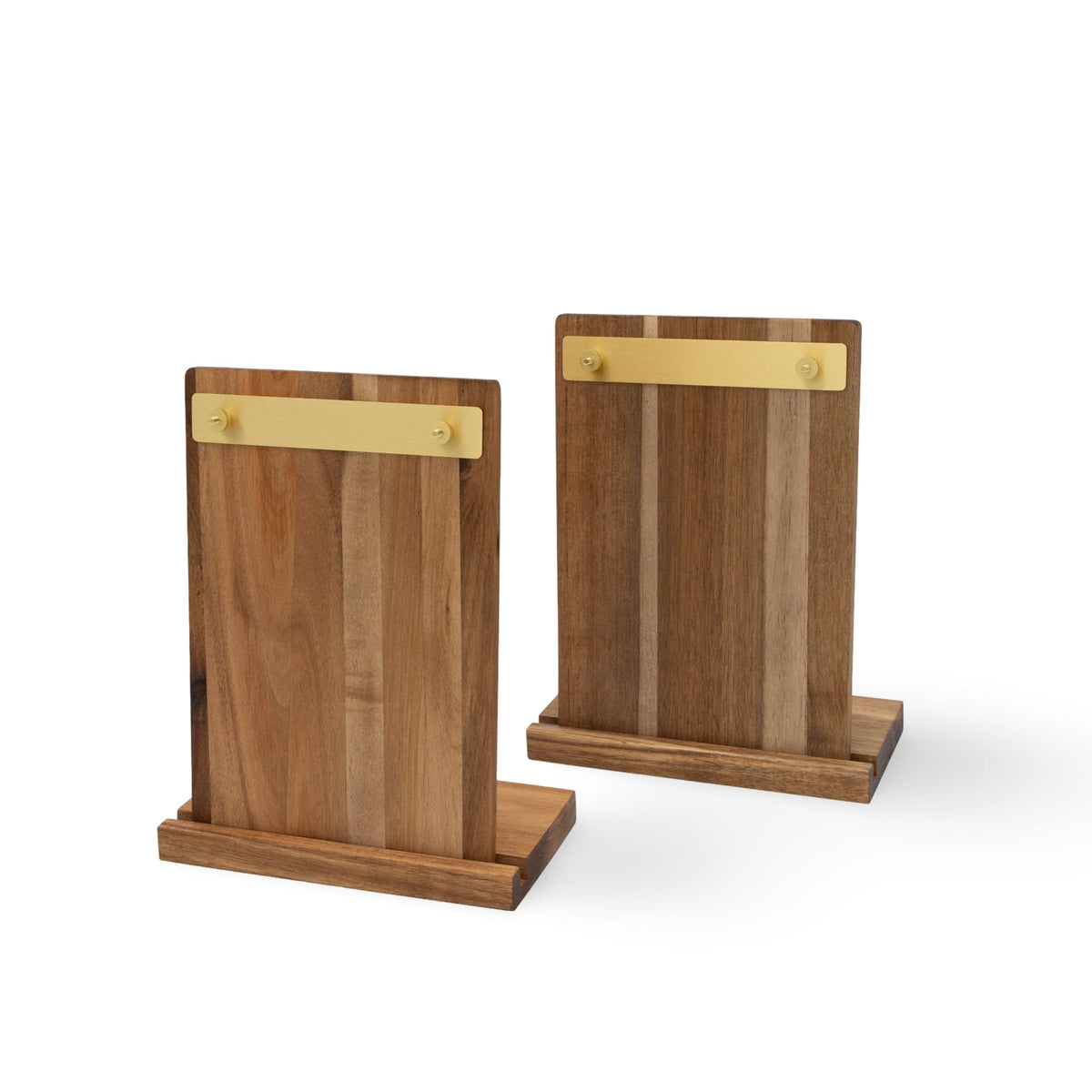 Hearth & Haven Acacia Wood Sign Holder, Display stand for Wedding Signs, Menu holder, Picture Stands for Display, Sign stand with Brass Details, Pack of 2- Mini Clipboards