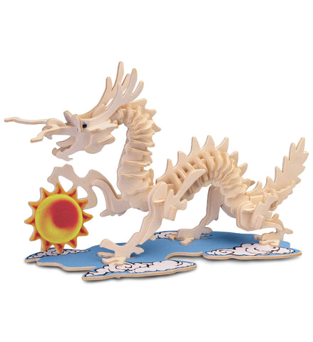 Puzzled 3D Puzzle Dragon Wood Craft Construction Model Kit, Fun Unique & Educational DIY Wooden Toy Assemble Model Unfinished Crafting Hobby Puzzle to Build & Paint for Decoration 62 Pieces Pack
