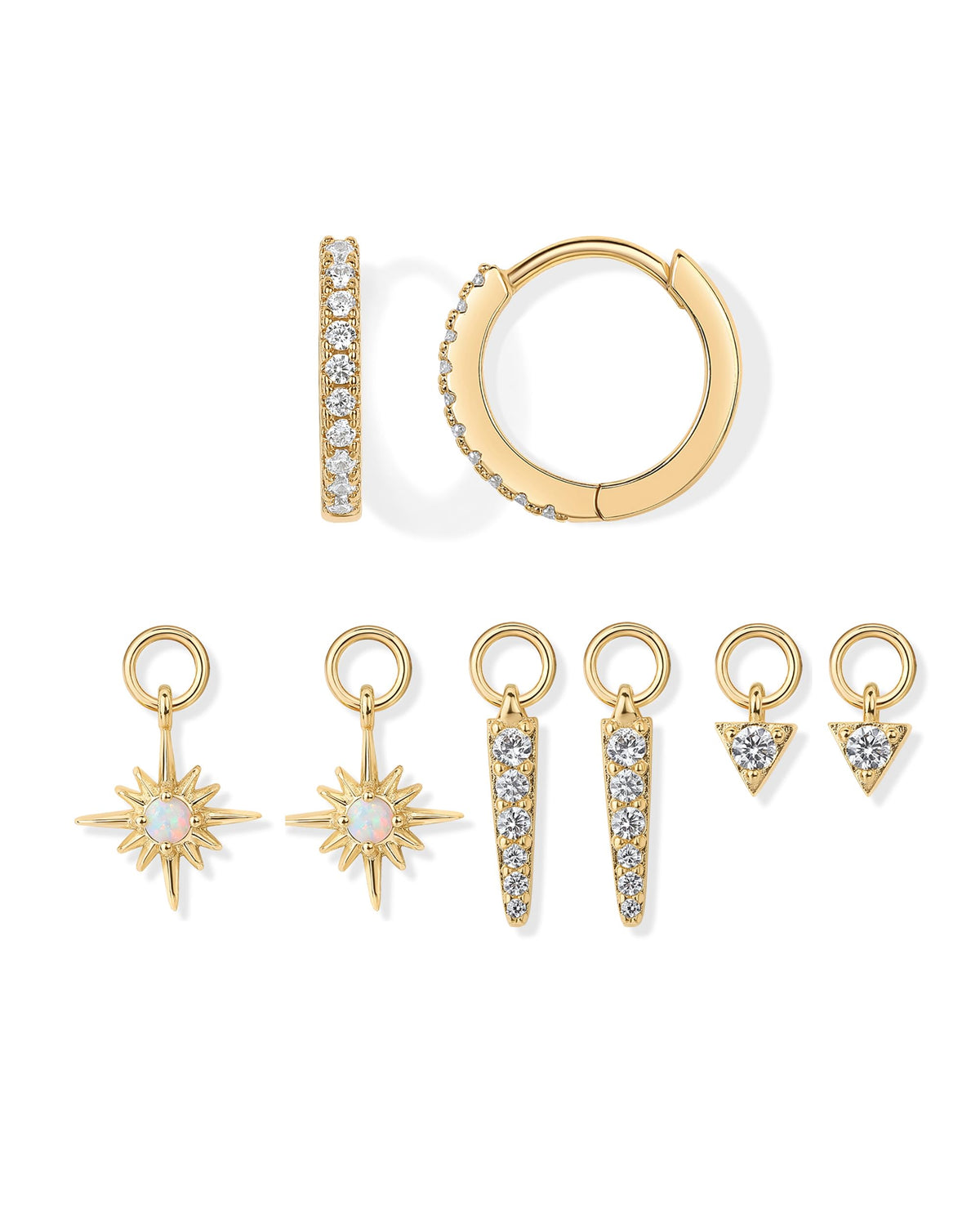 PAVOI 18K Yellow Gold Plated Huggie Earrings and Charm Set for Women | Mix and Match Earring Pack with Star Cubic Zirconia Charms