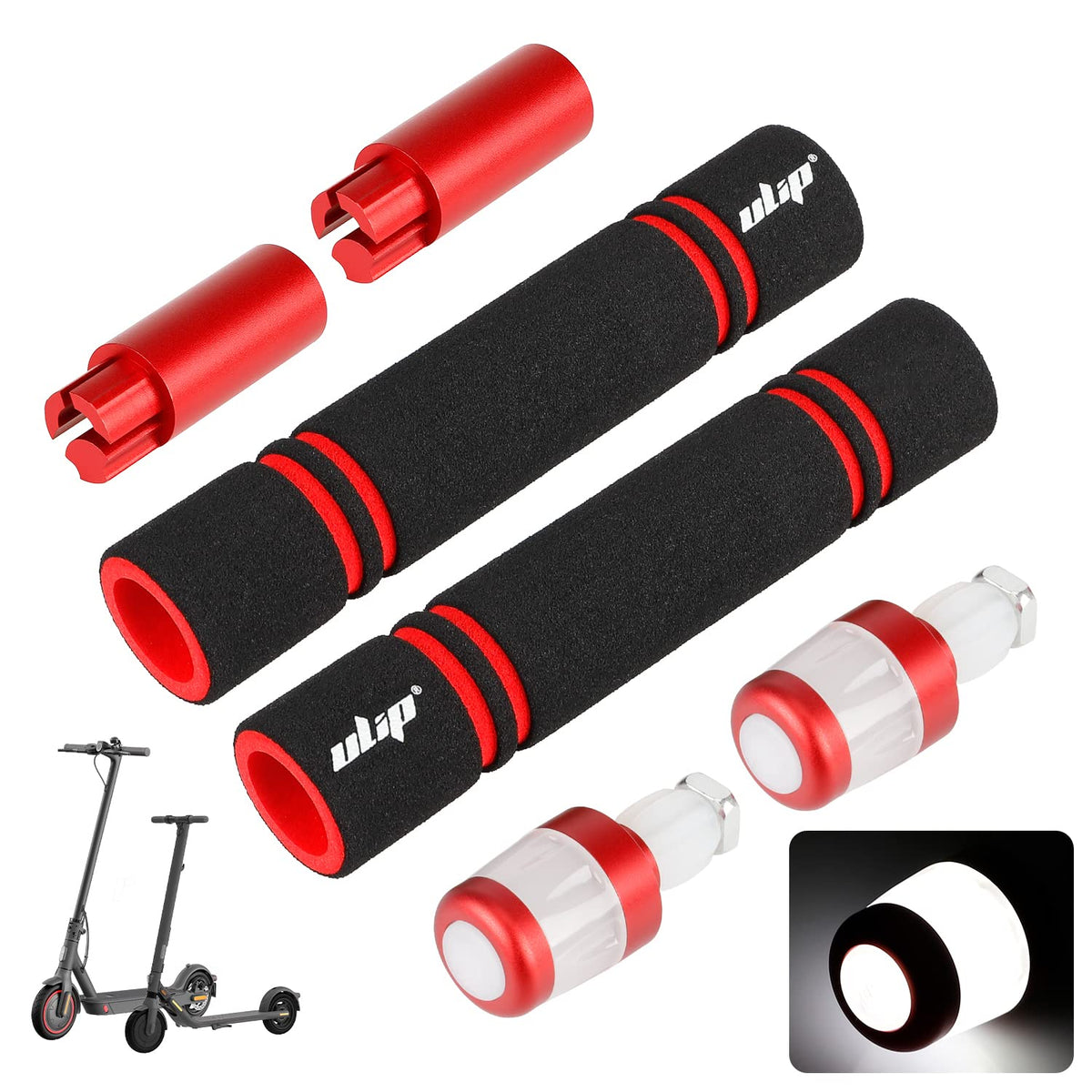 ulip Handlebar Extender Grip with Turn Signals Scooter Accessories for Xiaomi M365 Pro Pro2 1S MI3 Ninebot ES1 ES2 ES3 ES4 E22 E25 E45 Scooters (Red White)