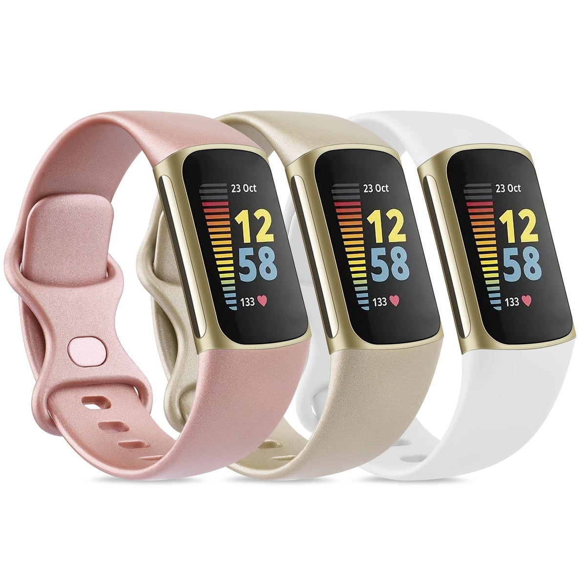 3 Pack Sport Bands Compatible with Fitbit Charge 6 Bands / Fitbit Charge 5 Bands Women Men, Classic Soft Replacement Straps Wristbands for Fitbit Charge 6 / 5 Advanced Fitness & Health Tracker (Rose