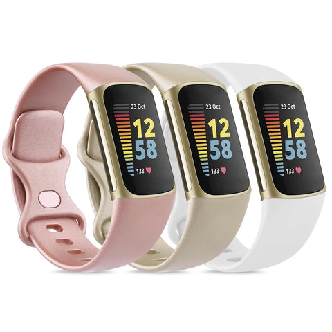 3 Pack Sport Bands Compatible with Fitbit Charge 6 Bands / Fitbit Charge 5 Bands Women Men, Classic Soft Replacement Straps Wristbands for Fitbit Charge 6 / 5 Advanced Fitness & Health Tracker (Rose