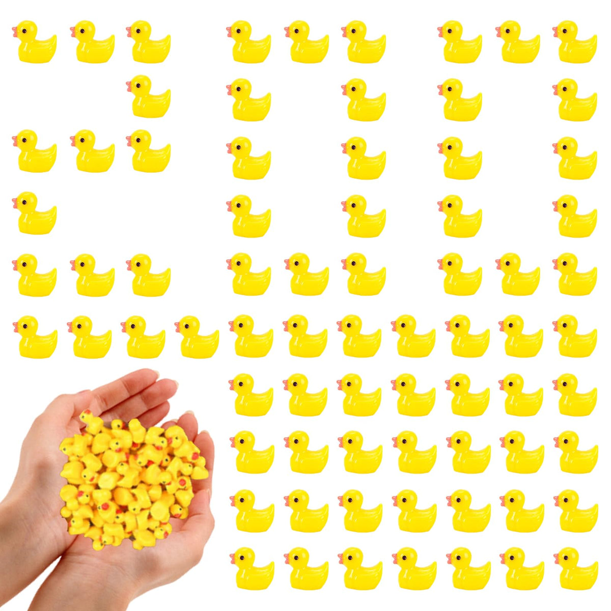 Fychuo 200 PCS Mini Resin Ducks Figures, Yellow Realistic Tiny Ducks Yellow Miniature Resin Ducks Baby Bath Time Toy for Christmas Birthday Party Miniature Figures Micro Fairy Garden Phone Case DIY