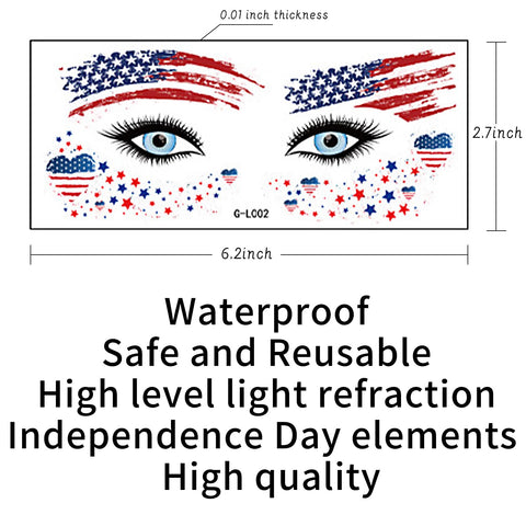 10 Sheets Independence Day Face Sticker Set -4th of July Face Tattoo Stickers for Adult Kids Patriotic Eye Body Face Temporary Tattoo Stickers Independence Day Party Decoration Supplies