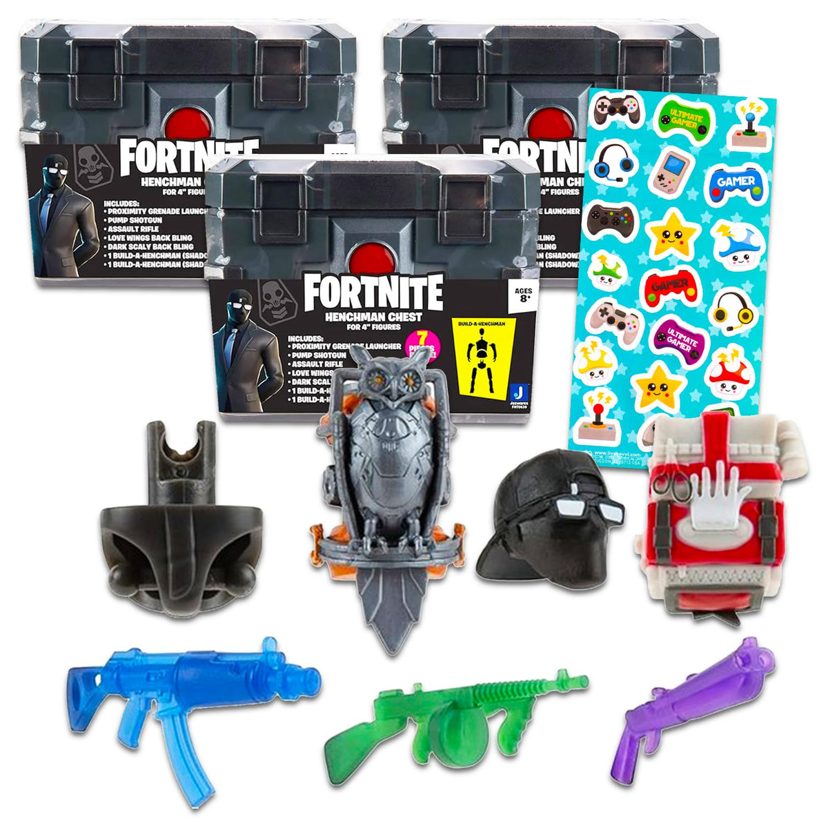 Fortnite Blind Box Party Favors - Bundle with 3 Fortnite Henchman Chest Mystery Toys Plus Stickers | Fortnite Figurines for Kids, Boys, Girls