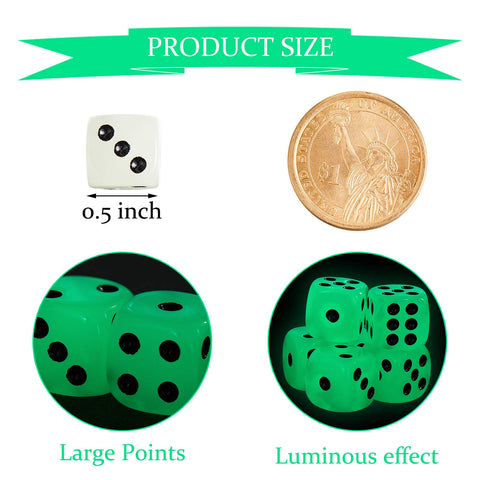 18 Pieces Glow in The Dark Dice Luminous Dice 6 Sided Dice with Black Velvet Pouches for Board Games Activity Casino Theme Party Favors