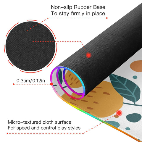 Fruit Leaves Wireless Charging Mouse Pad for Mobile Phone Extra Large Gaming Mousepad with 13 Lighting Modes Extended Desk Mat for Gaming MacBook PC Laptop Desk Home Office