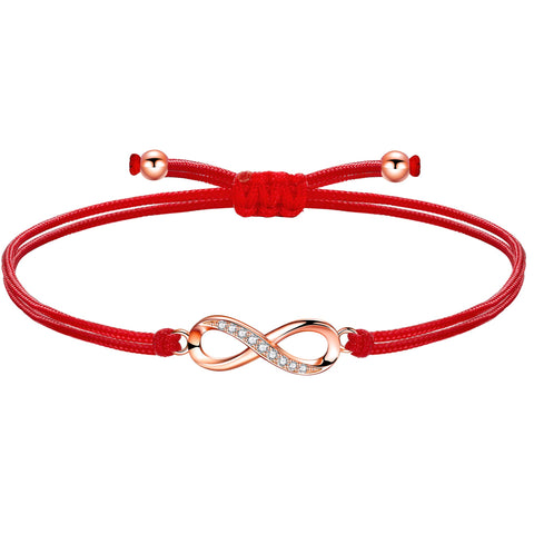 ZENI Bracelet Infinity Rose Gold Handmade Cord Filigree Braided Red Bracelet for Women Girl, Infinity Love Birthday Communion Gift