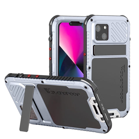 Compatible with iPhone 14 Waterproof Case with Built-in Screen Protector IP68 Waterproof Heavy Duty Rugged Military Grade Aluminum Metal Case for iPhone 14 (Silver, iPhone 14)