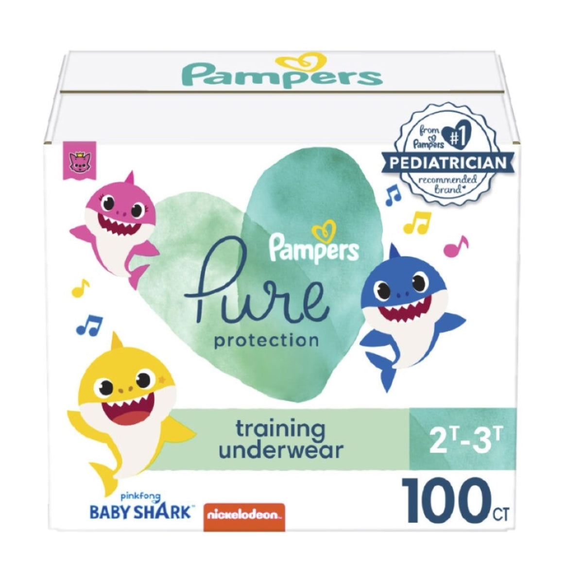 Pampers Pure Protection Training Pants Baby Shark - Size 2T-3T, 100 Count, Premium Hypoallergenic Training Underwear