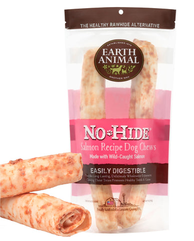 Earth Animal No Hide Large Salmon Flavored Natural Rawhide Free Dog Chews Long Lasting Dog Chew Sticks | Dog Treats for Large Dogs | Great Dog Chews for Aggressive Chewers