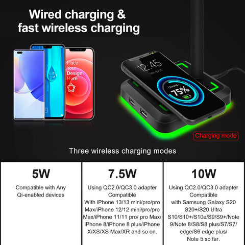 Headphone Stand with Wireless Charger Gaming Headset Holder with 10W/7.5W QI Charging Pad & 2 USB Charger Ports for Desktop PC Game Accessories
