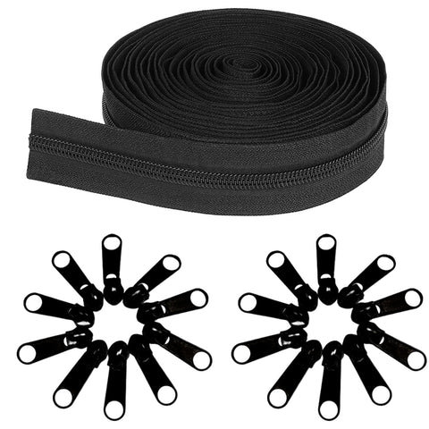 #10 Zippers Nylon Coil Zippers by The Yard Bulk, 360 Inch 10 Yards Bulk Zipper Roll with 20pcs for DIY Sewing Tailor Craft Bags Black (#10, 10 Yards/360")