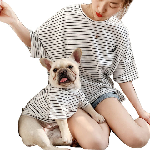 Matching Dog and Owner Clothes,Striped Dog Shirts for Small Medium Large Dogs Cats,Mama and Pet Shirts are Sold Separately?White,Owner-S