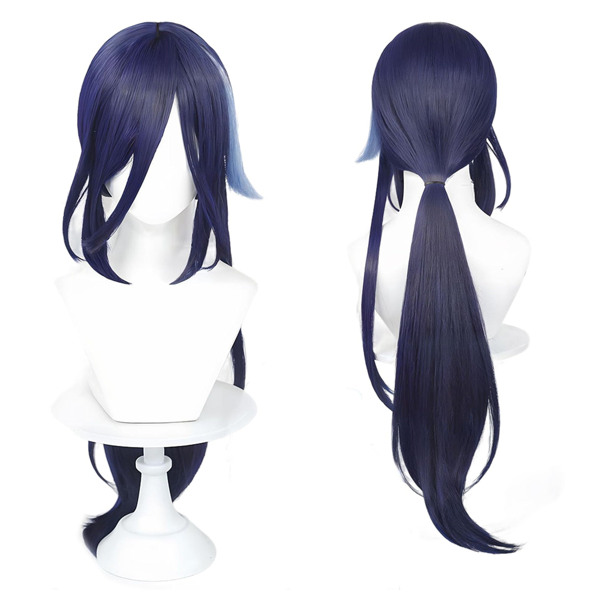 Clorinde Wig Genshin Impact Fontaine Cosplay Wig Long Blue Straight Ponytail Hair with Bangs for Woman and Man Comic Con, Anime Show, Halloween