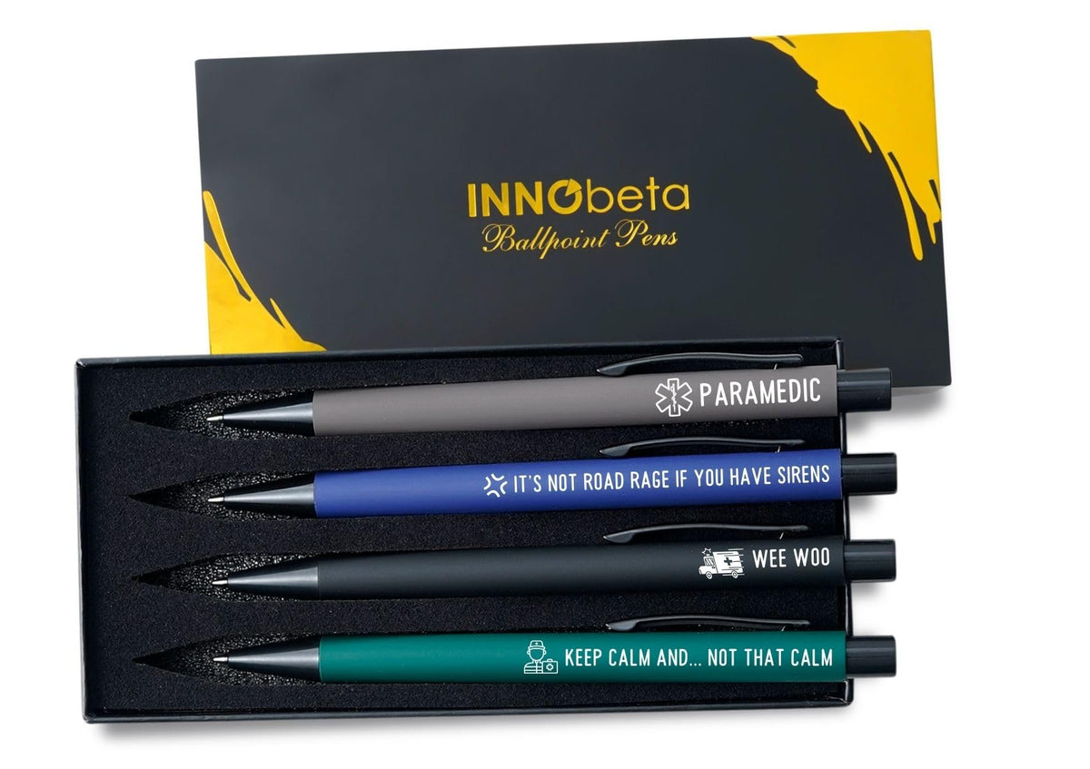 InnoBeta Funny Paramedic Gifts, Gifts for EMT and EMS on National Emergency Medical Technician Day and International Paramedics Day, allpoint Pen Set of 4, Perfect for Christmas & Birthday