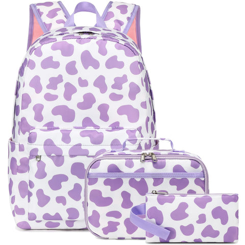 Octsky Backpacks for Girls School Backpack Lightweight Elementary Kids Bookbag Set with Lunch Bag, Cow Purple 3pcs