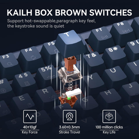 Hexgears E4 Pro Wireless Mechanical Keyboard, RGB Backlit Gaming Keyboard, 2.4G Wireless/Bluetooth/Type-C Wired, Hot Swappable Brown Switches, 99-Key Full Size Keyboard with Wrist Rest