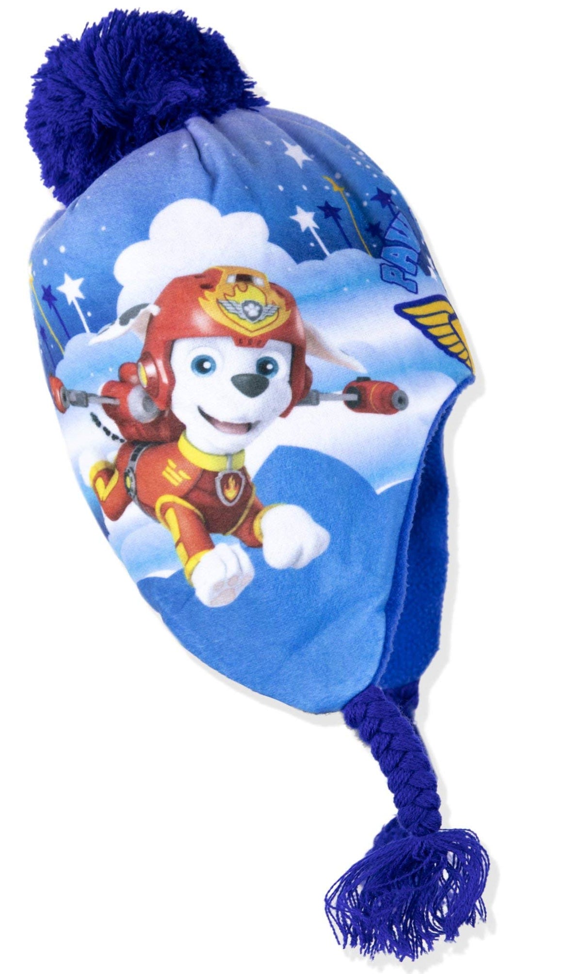 Paw Patrol Official Boys Warm Winter Trapper Peruvian Style Hat Marshall and Chase Character - Blue 54