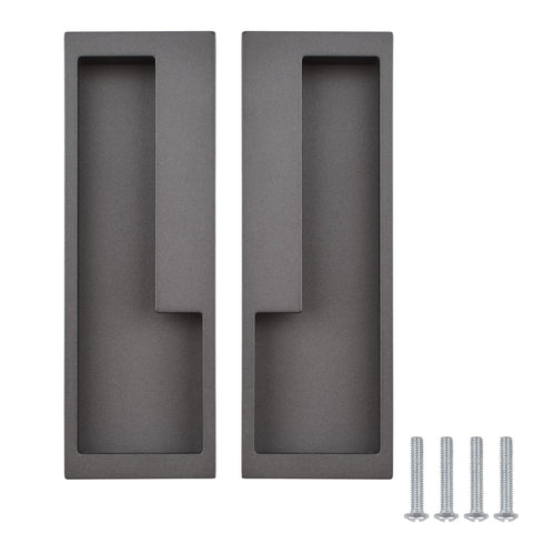 MOROBOR Zinc Alloy Flush Pull Handles, 2pcs Embedded Sliding Door Handle with Hidden Screws, Modern Simple Door Pull Handle for Sliding Barn Drawer Cupboard Wardrobe (Matte Grey)