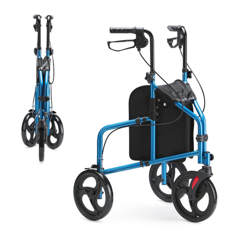 OasisSpace 3 Wheel Walker for Seniors - 10” Big Wheels Three Wheeled Walker Foldable, Lightweight Rollator Walker with Large Storage Bag