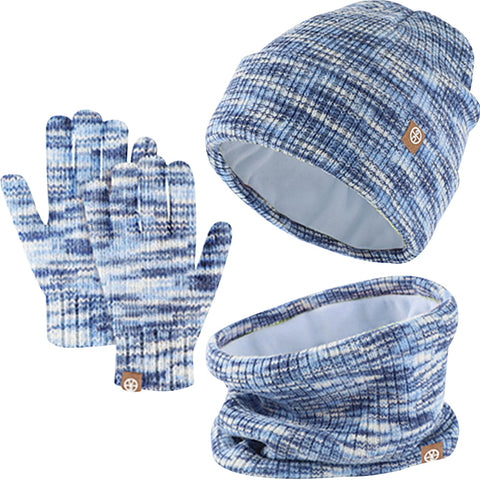 Enwokran Kids Winter Hat Scarf Gloves Set - Warm Thermal Knitted Beanie Cap Snood Neck Warmer Touchscreen Mitten Soft Fleece Lining Elastic for Children Aged 5-12 Outdoor Sports (Blue Mix)