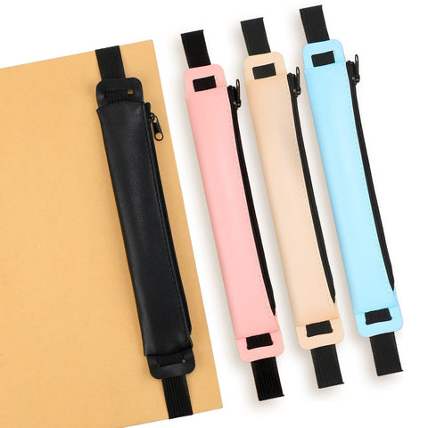 Containlol 4 Pcs Pen Holder for Notebook Journal Pen Holder Pen Pouch Pencil Holder Case for Notebook Planner Elastic Band Book Strap with Pen Holder Pink Blue Black Khaki PU Leather