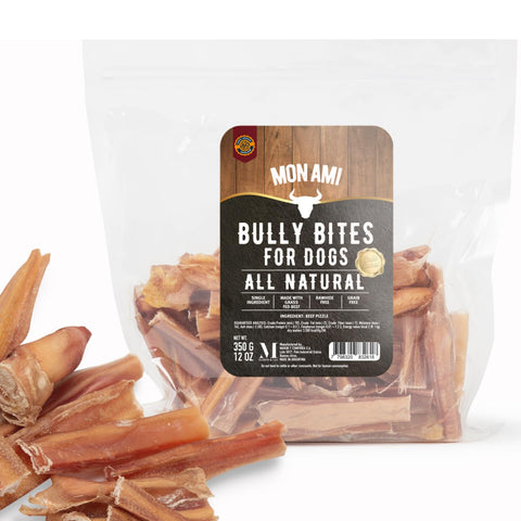 Mon Ami Bully Stick Bites for Large and Small Dogs (12 Ounces) - Made from Grass Fed Beef Dog Treats - Natural Bully Sticks - Grain Free & High Protein Dog Snack