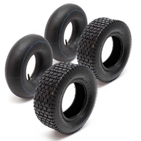 Lawn Mower Tyre Set 2 Tyres with Inner Tubes with Straight Valves 15x6.00-6 4PR