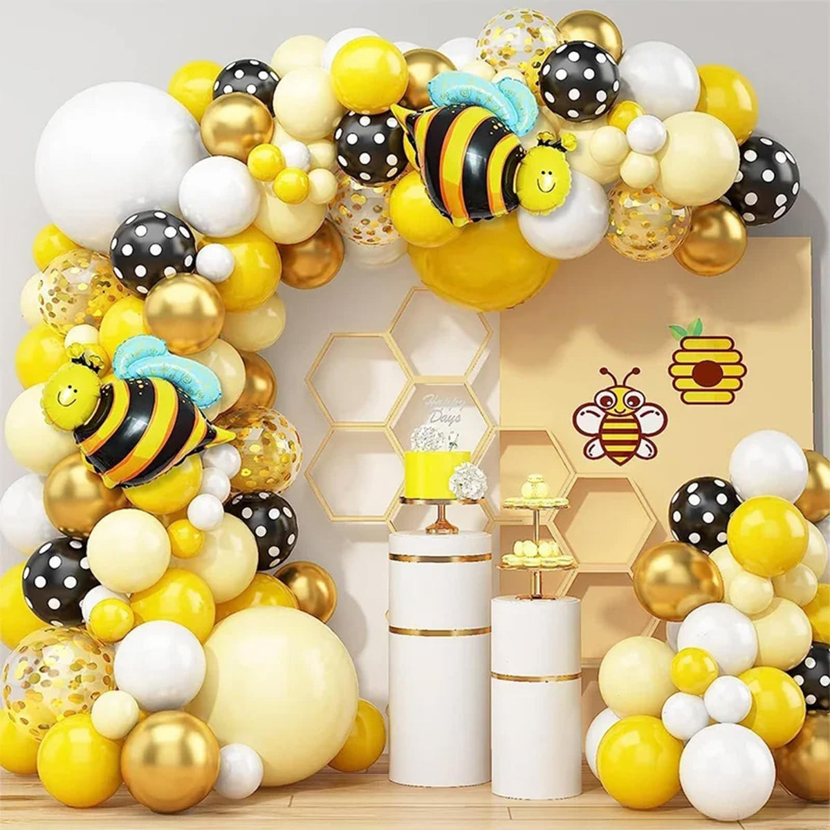 Balloon Garland Bee 115 Pieces Yellow White Gold Balloon Garland Set, Birthday Decoration for Girls, Children's Party Decoration, Baby Shower, Wedding