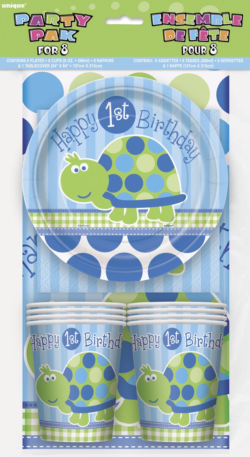 Turtle 1st Birthday Party Tableware Kit for 8