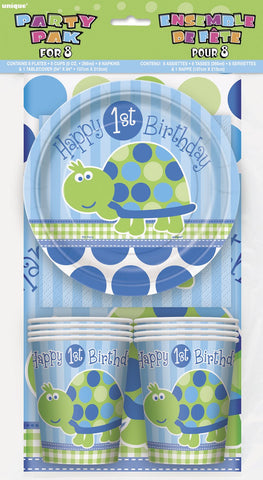 Turtle 1st Birthday Party Tableware Kit for 8
