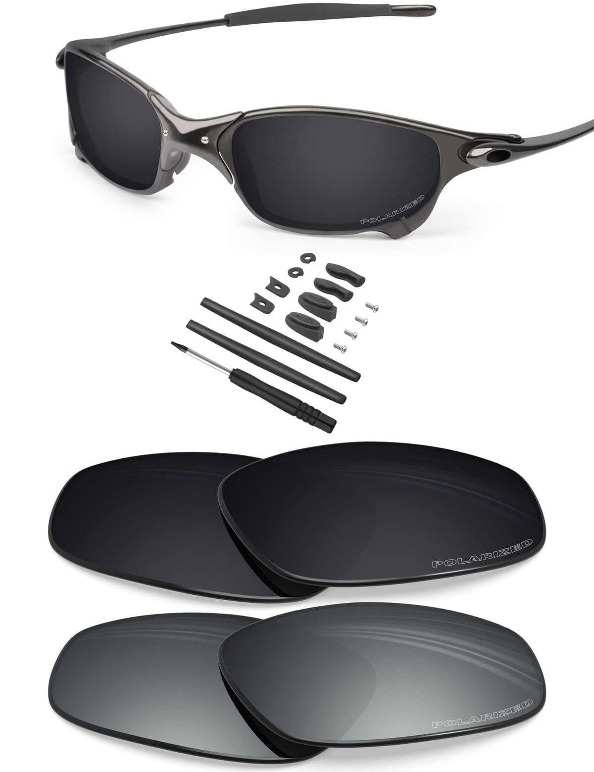 BLAZERBUCK Anti-salt Polarized Replacement Lenses for Oakley Juliet - Black & Silver Chrome