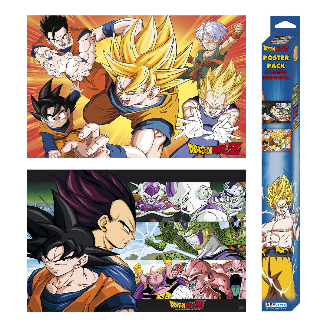 ABYSTYLE Dragon Ball Z Heroes Anime Boxed Poster Set Includes (2), 15" x 20.5" DBZ Mini Posters Feature Goku, Vegeta, Frieza, Cell, Majin Buu, Gohan, Goten and Trunks Anime Manga Wall Art Room DÃ©co