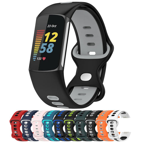 LOKEKE Compatible with Fitbit Charge 6 Replacement Band - Replacement Silicone Wrist Watch Band Strap Compatible with Fitbit Charge 6/5(Silicone Black + Grey), Unisex