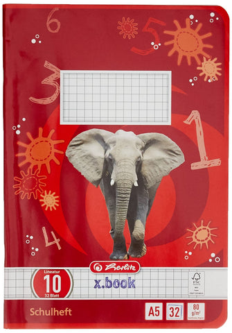 Herlitz Notebook A5 Line Style 10, Wood-Free Paper, Squared with Margin, 80 g/mÂ², 32 Sheets, White
